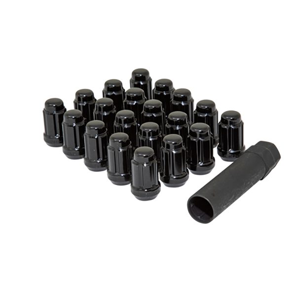Gorilla Spline Lug Nut Kit, 5-Lug, Black Chrome, with Key